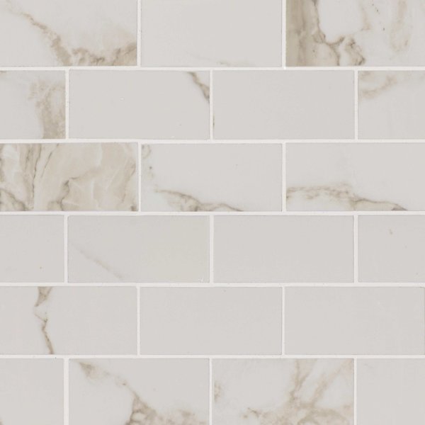 Pietra Calacatta 12 In. X 12 In. X 10Mm Polished Porcelain Mosaic Floor & Wall Tile, 10PK